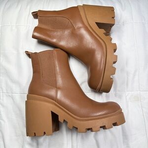 Brown Booties Platform Leather Steve Madden Roxie Round Toe Size 9